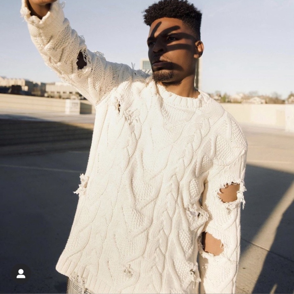 Palm Angels distressed cream fisherman sweater